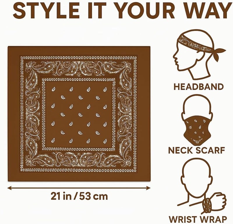 SUNRIBE 3 Pack Paisley Bandanas – 100% Cotton Square 21x21 Head Wrap, Headband, Face Cover, Neck Scarf for Men & Women - Image 5